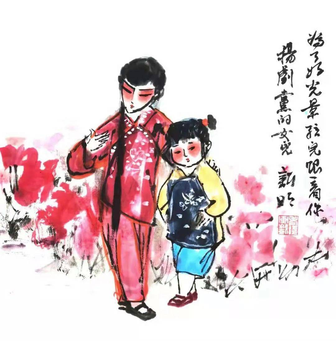 一百多个剧种的戏曲人物画后,近期又致力扬剧淮剧戏曲人物画的创作