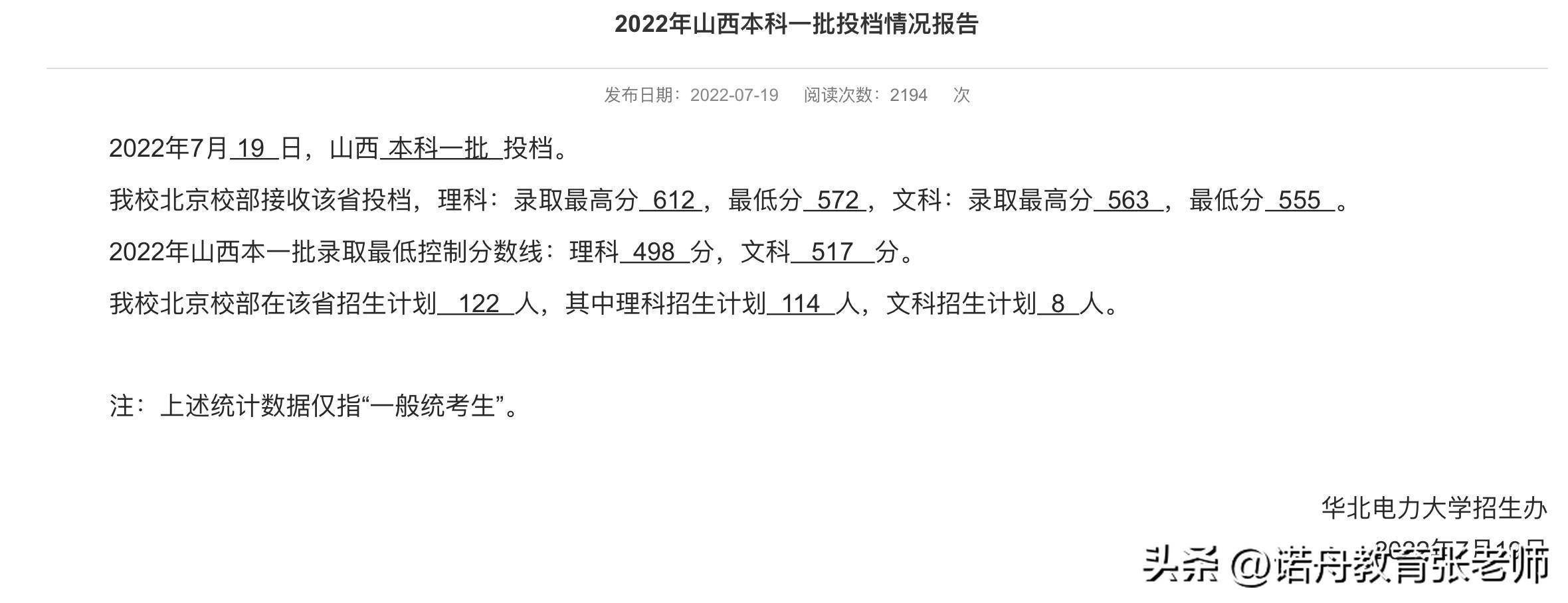 华北电力大学2022年录取分数线