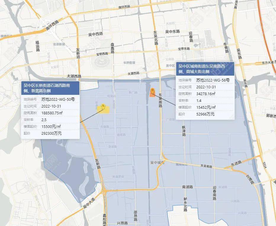 其中,吴中长桥街道和城南街道各推出1宗优质涉宅地块,总面积150亩.