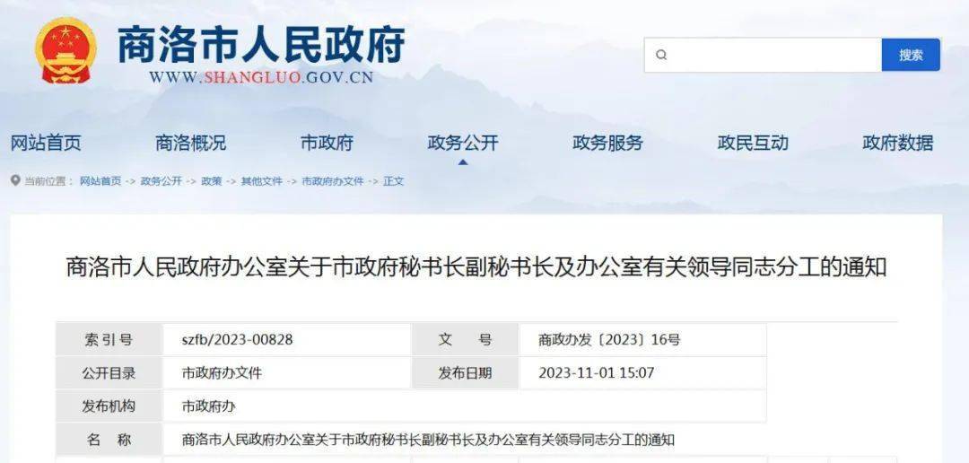 陕西一市发布领导分工通知