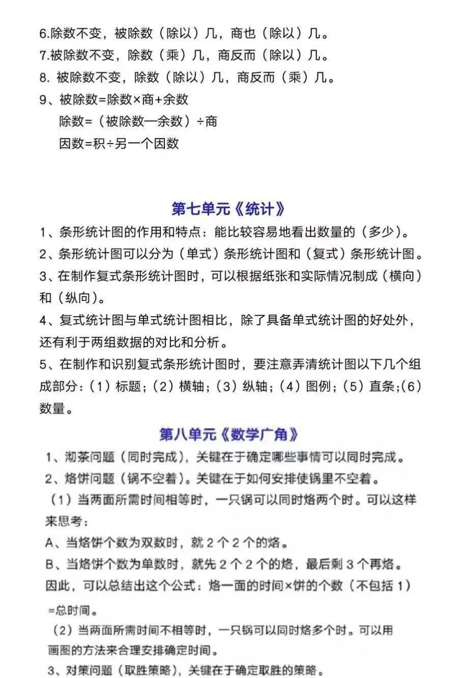 四年级上册数学必背知识点清单，熟背考试考满分！