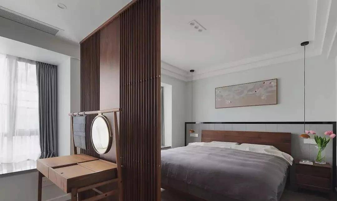 89㎡简约新中式风格装修,卧室屏风隔断韵味十足!