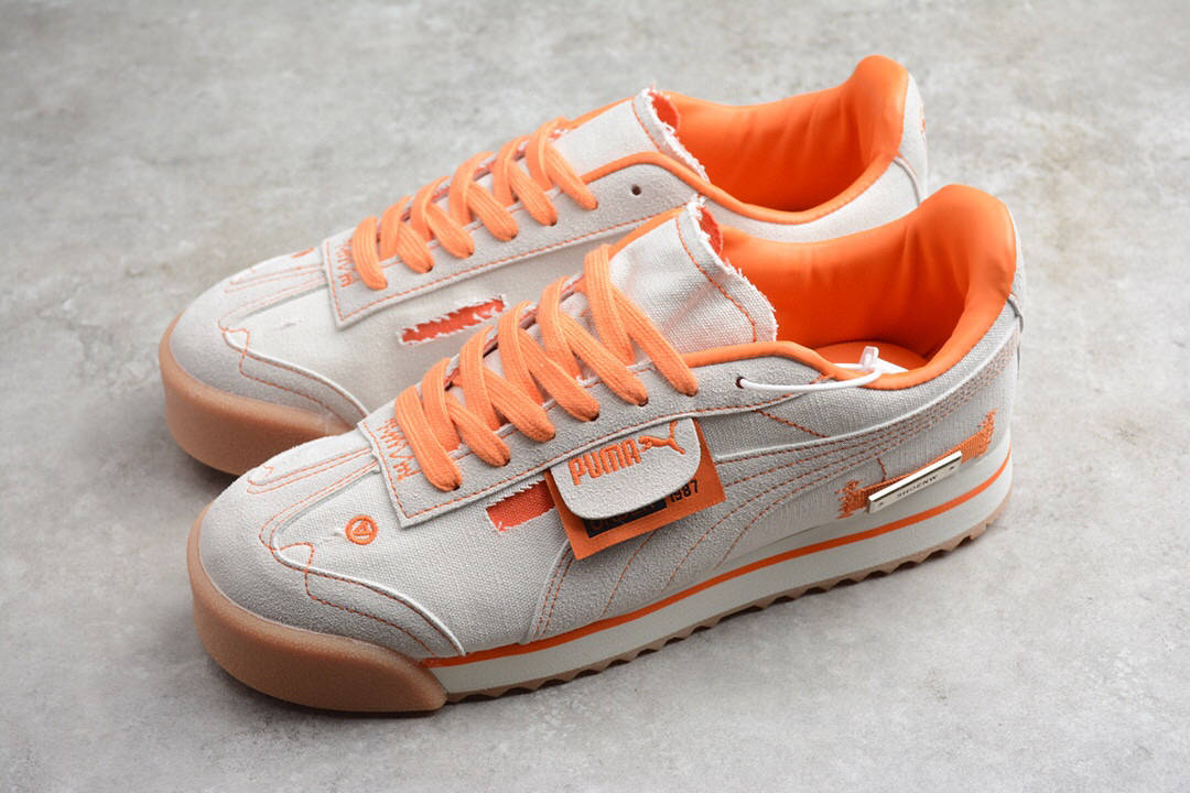 彪马pumaxromaadererror灰橘联名翻毛板鞋