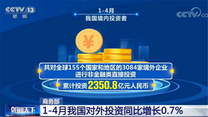 商务部:1至4月我国对外投资同比增长0.7%
