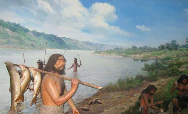 原始人渔猎图片