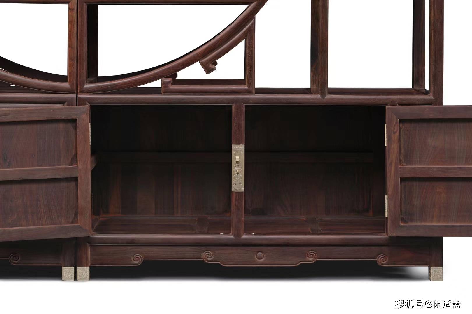 大红酸枝内圆外方花鸟博古架,红木家具_器物