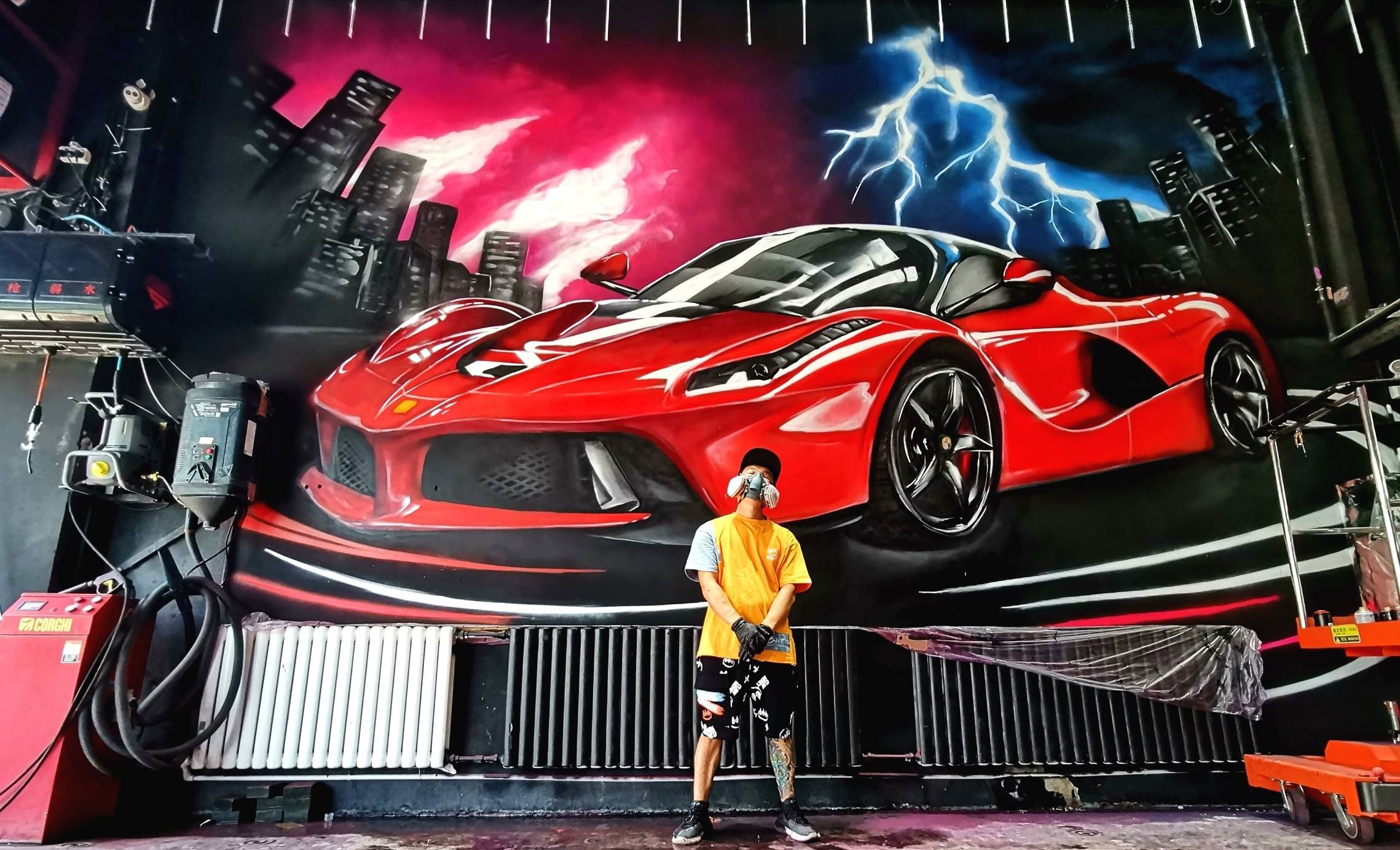 涂鸦教学干货法拉利涂鸦墙街头涂鸦创作教程北京酷车小镇