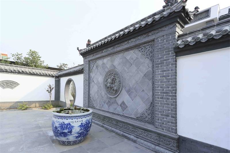 京派四合院中的唐语仿古砖雕照壁影壁墙设计效果图