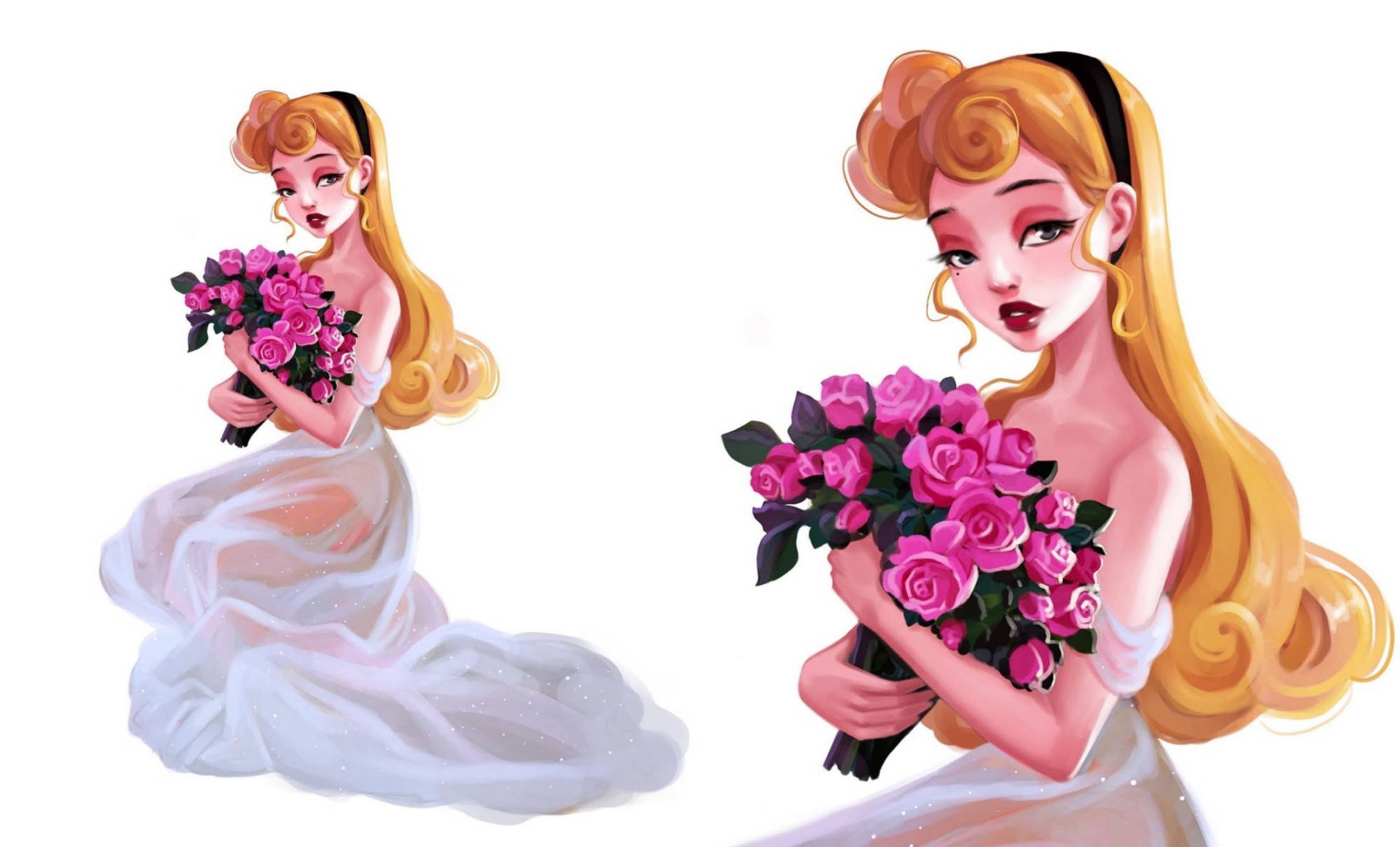 原创油画风格的迪士尼公主身穿便装很摩登又酷又拽比王子还帅