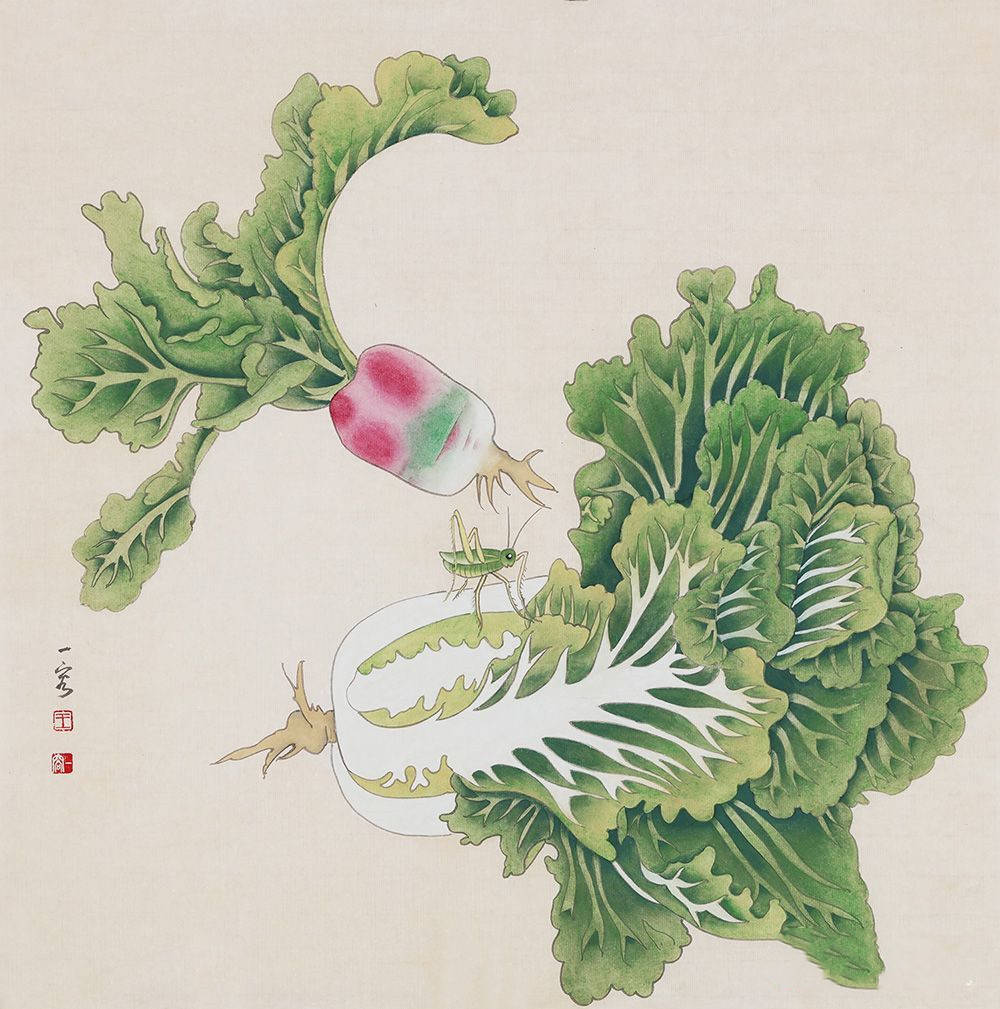 王一容新品斗方花鸟画《穷款》作品来源:易从网