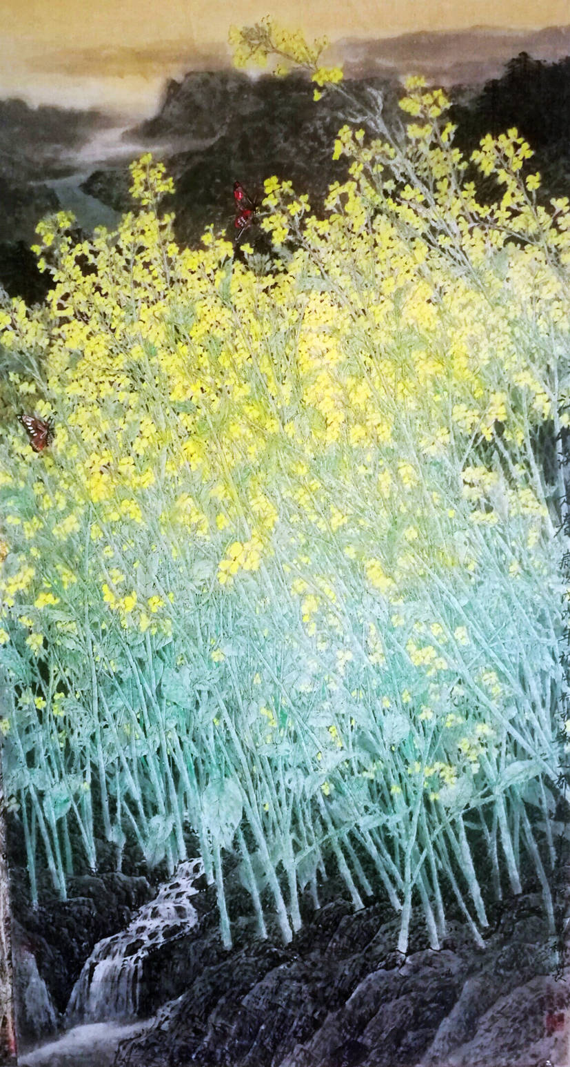 令我们赞赏的是,龙万和的工笔花鸟画——油菜花系列作品,显示了他善于