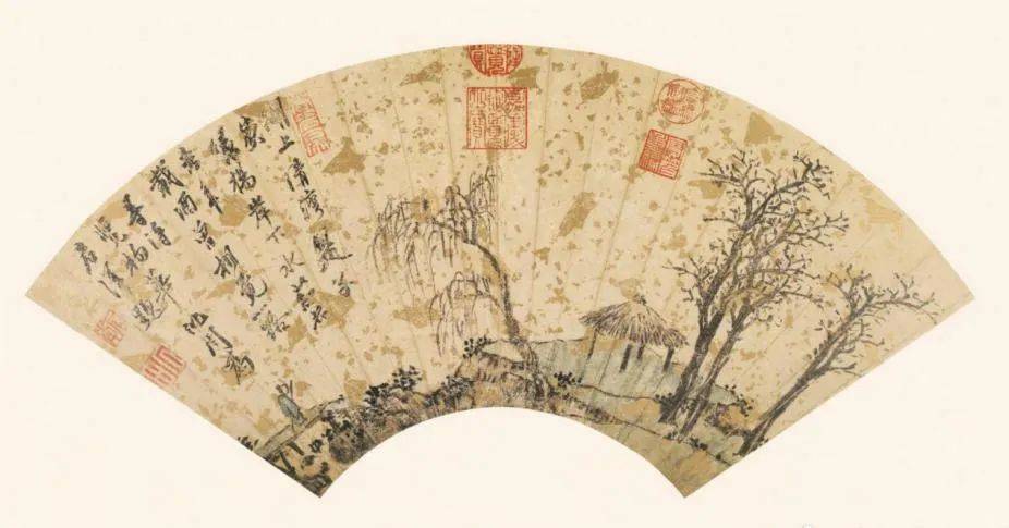 明 沈周 《疎林亭子图》台北故宫博物院藏整幅画的构景用笔,及其精简