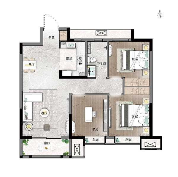 远洋风景长安95㎡三室两厅一卫户型图