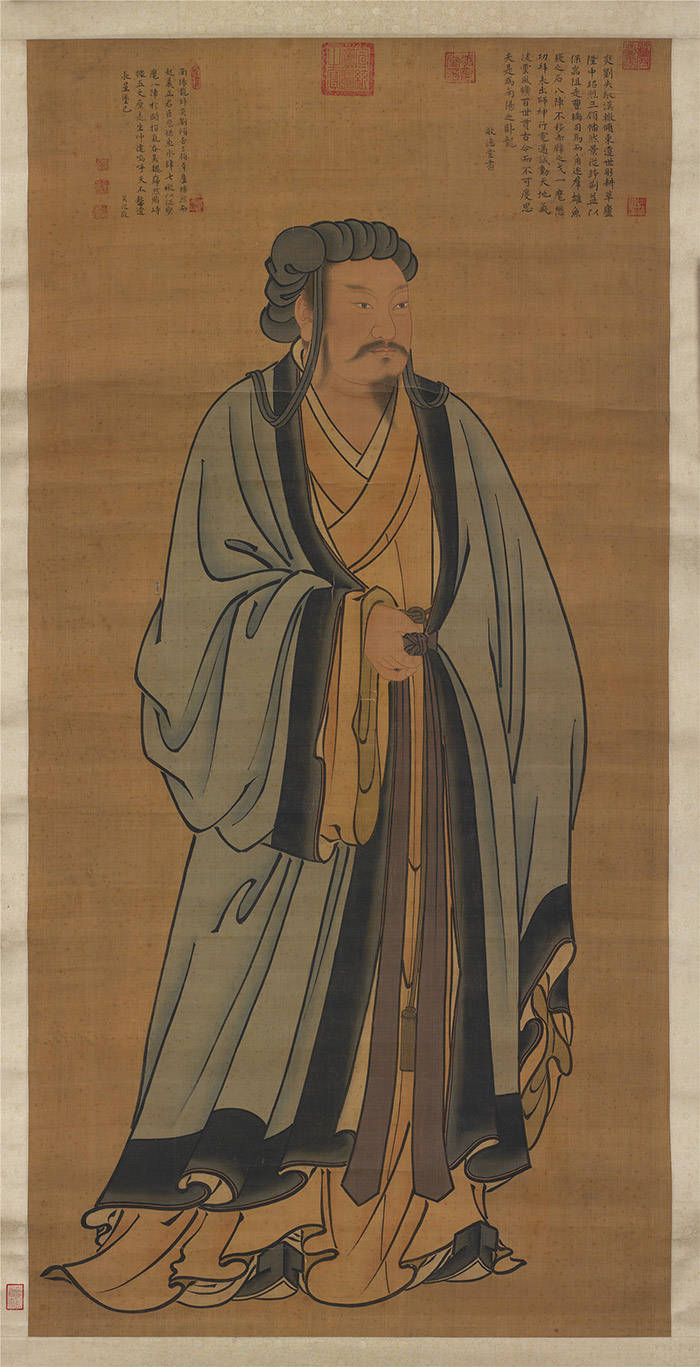 明 《诸葛亮立像轴》这幅明人所画《诸葛亮立像轴》中的卧龙先生衣带