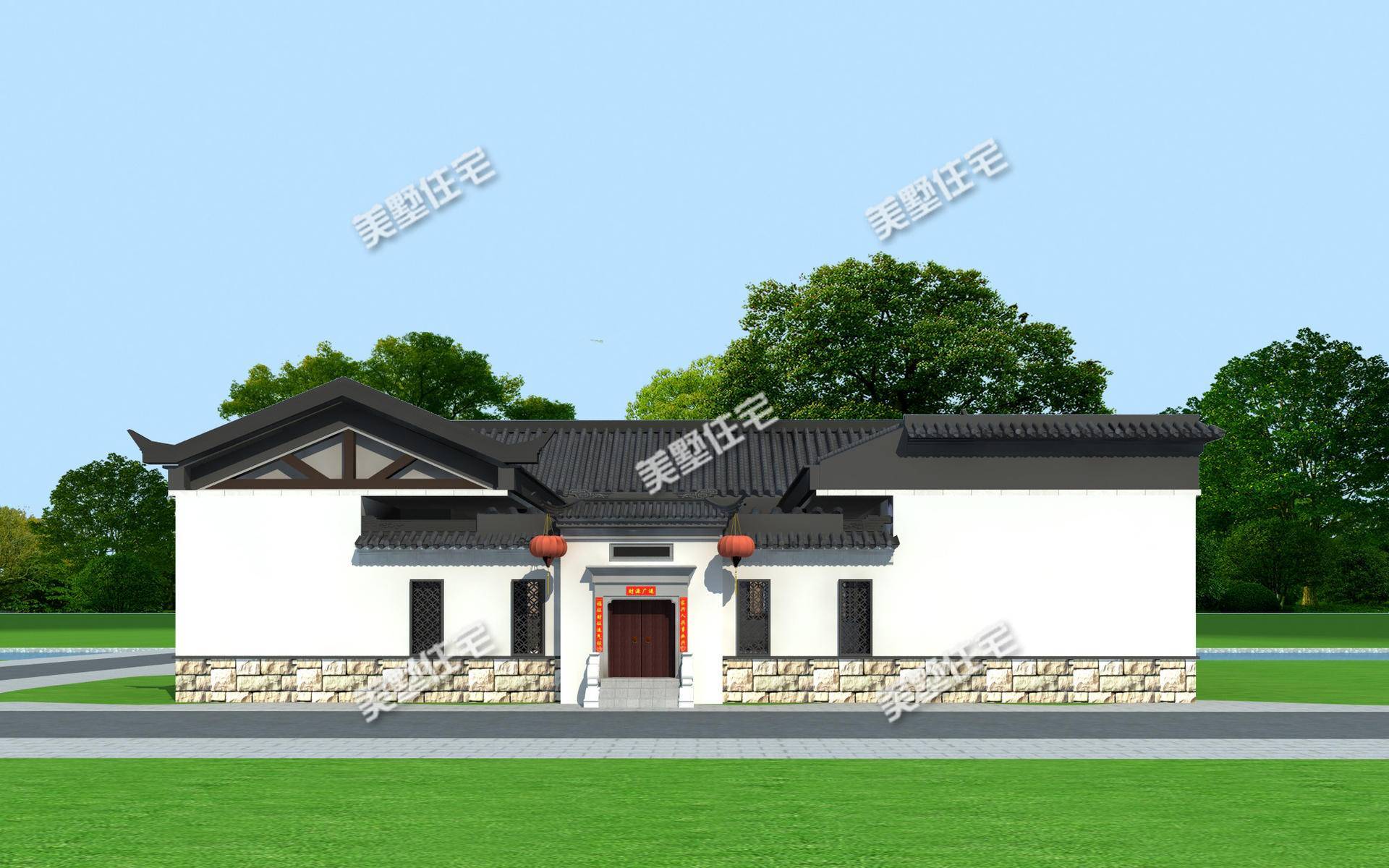 290㎡一层中式合院9室带大露台感受最朴素的田园生活