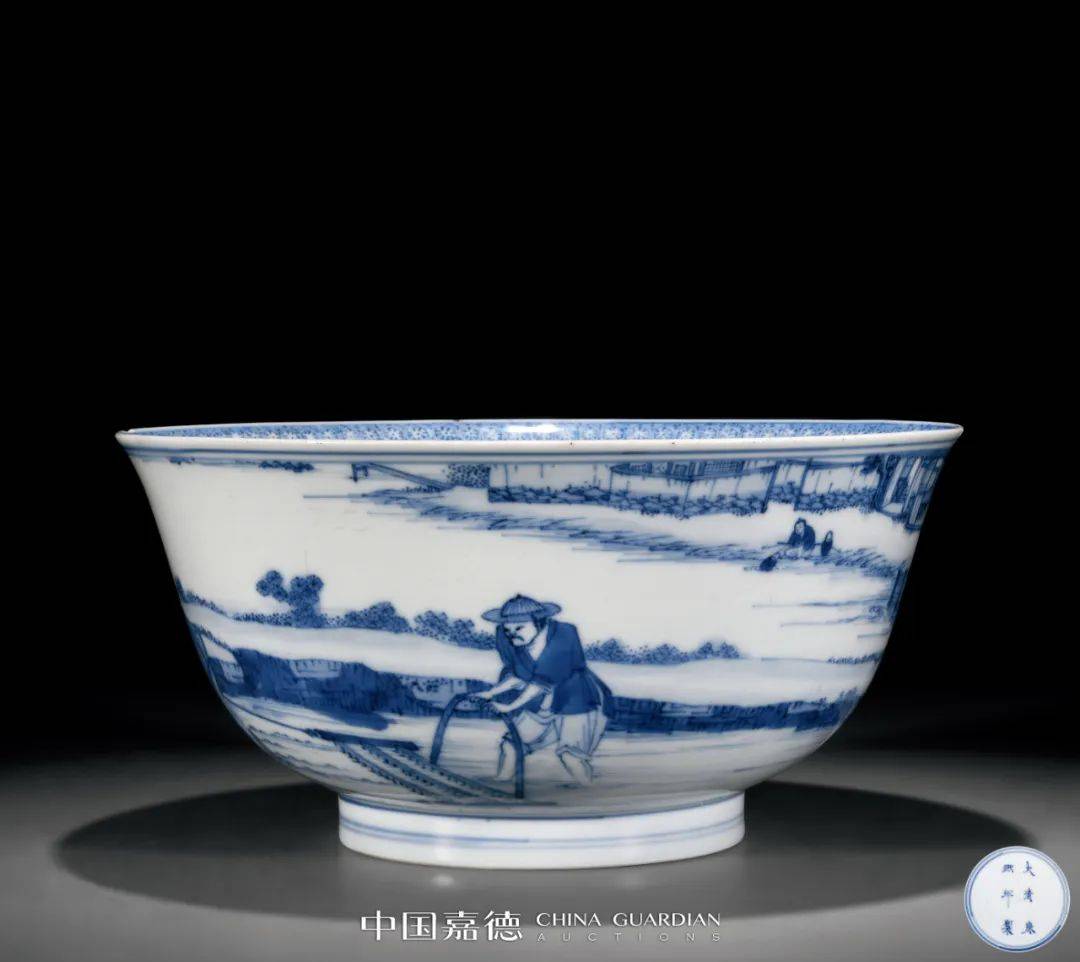 lot 4523清康熙青花御题耕织图人物诗文大碗直径 d 20.
