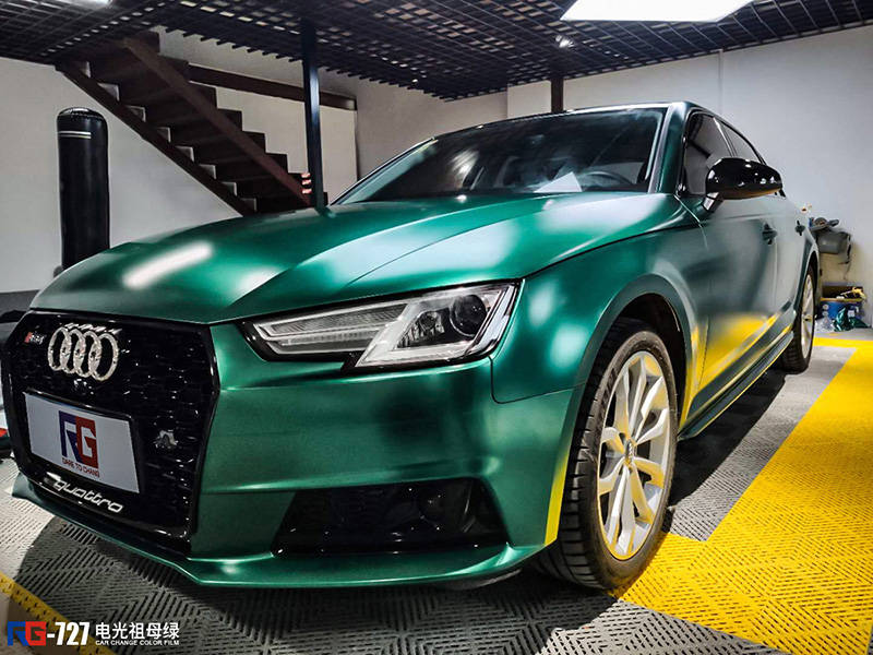 奥迪a4车身改色电光祖母绿 rg瑞集改色膜宁波江北加盟店出品
