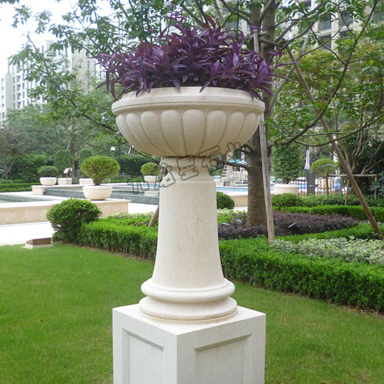 石材石雕雕刻花钵图片 别致的石雕花盆花钵