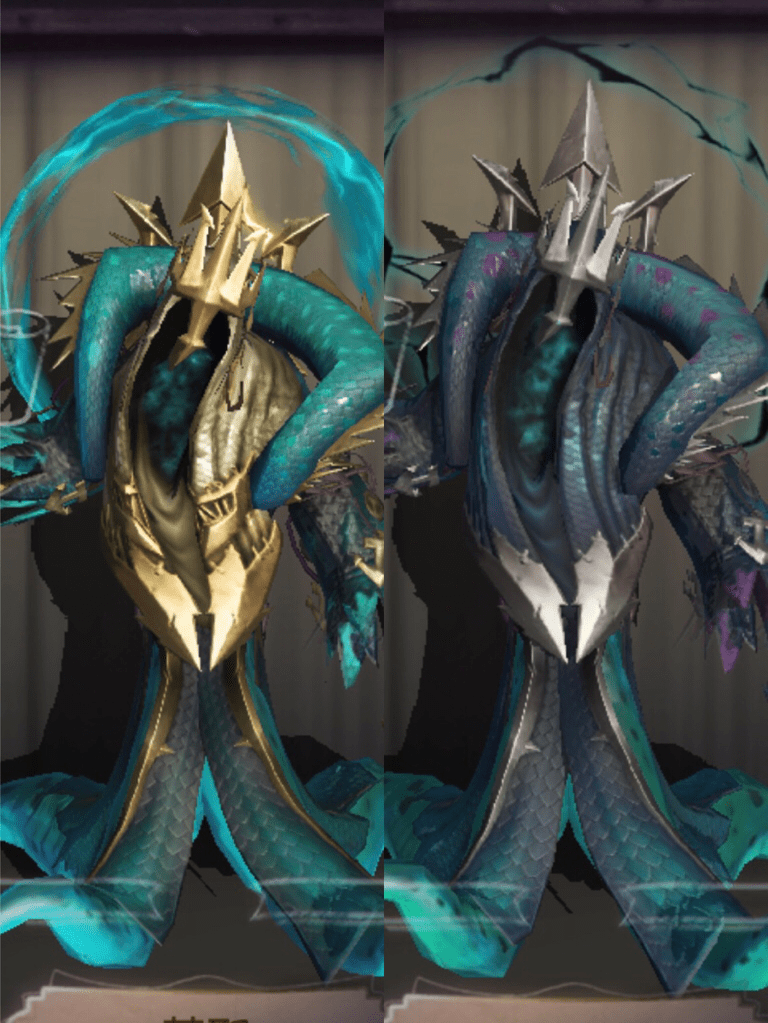 海神系列是黄衣之主出生时携带的伴生皮,其中"海神之冕"为限定金色