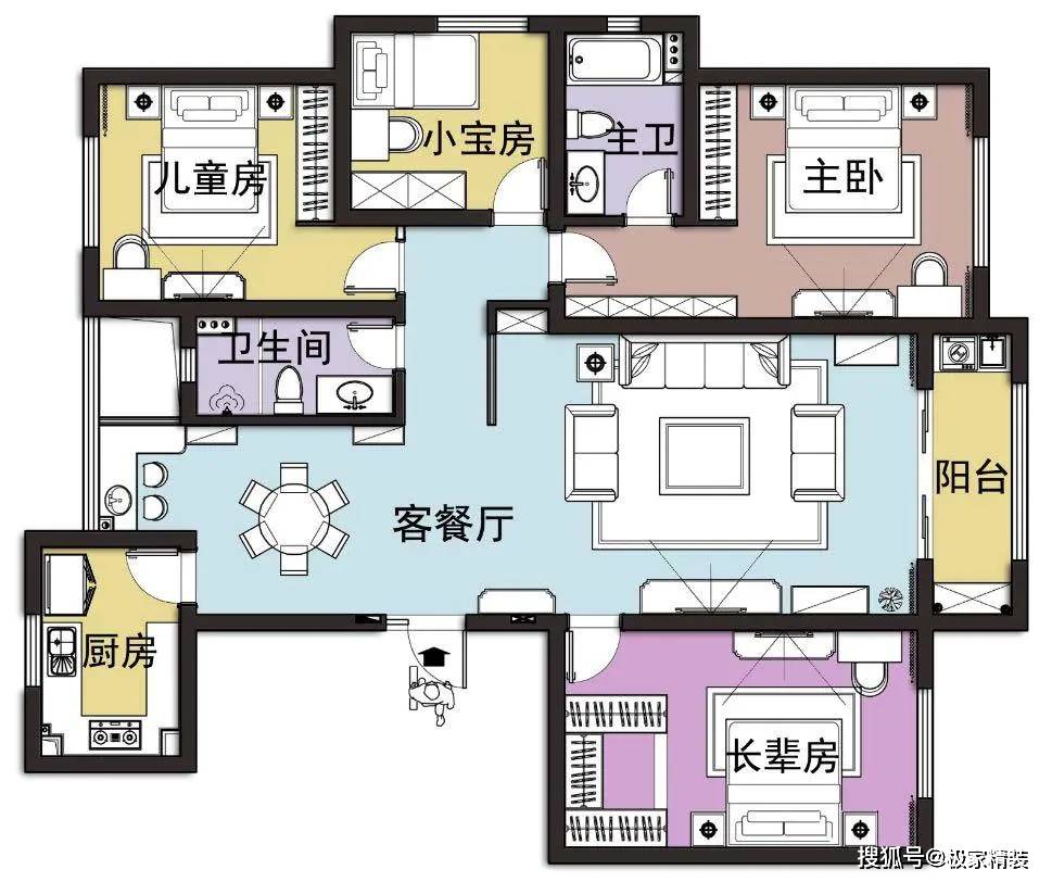 凯佳公寓160㎡四居室装修效果图