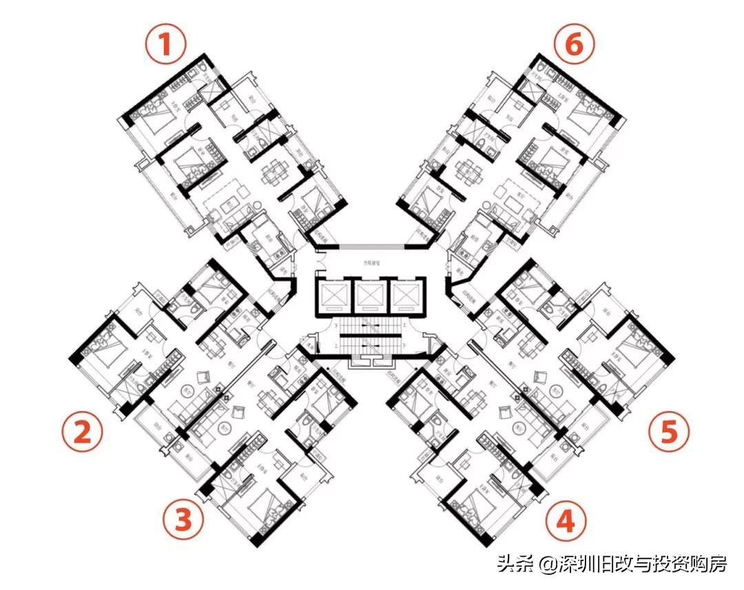 三梯六户连廊平面图图片