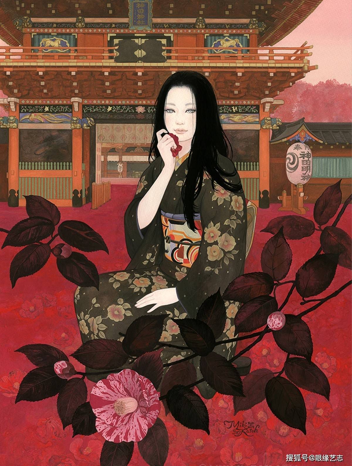 日本美人画源远流长的和服美术水粉画中的和服丽人