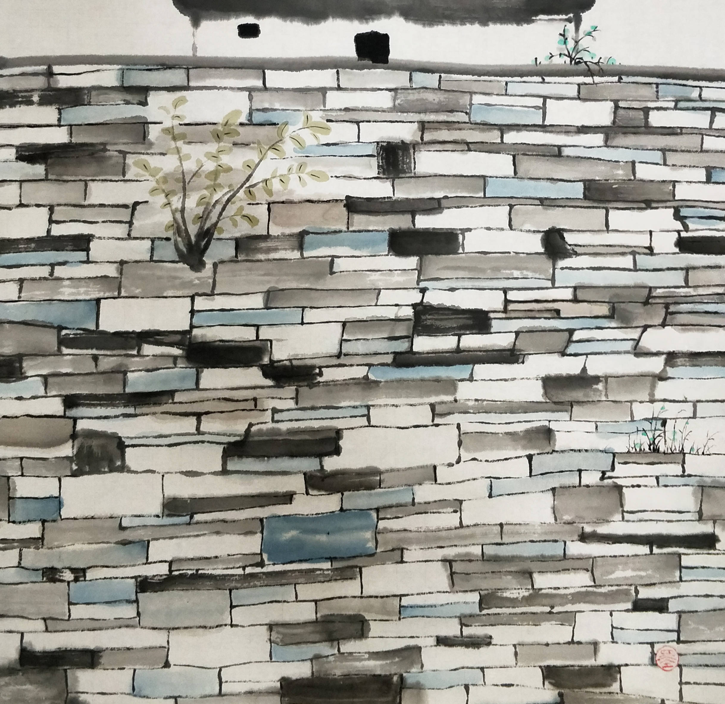 《老城墙》43x43cm 纸本水墨 2019年