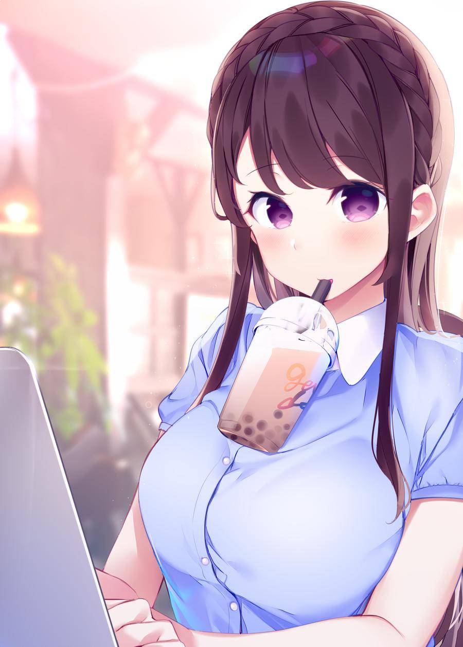 日本女孩@用欧派捧珍珠奶茶 可以感受到奶香 涨姿势 热图2