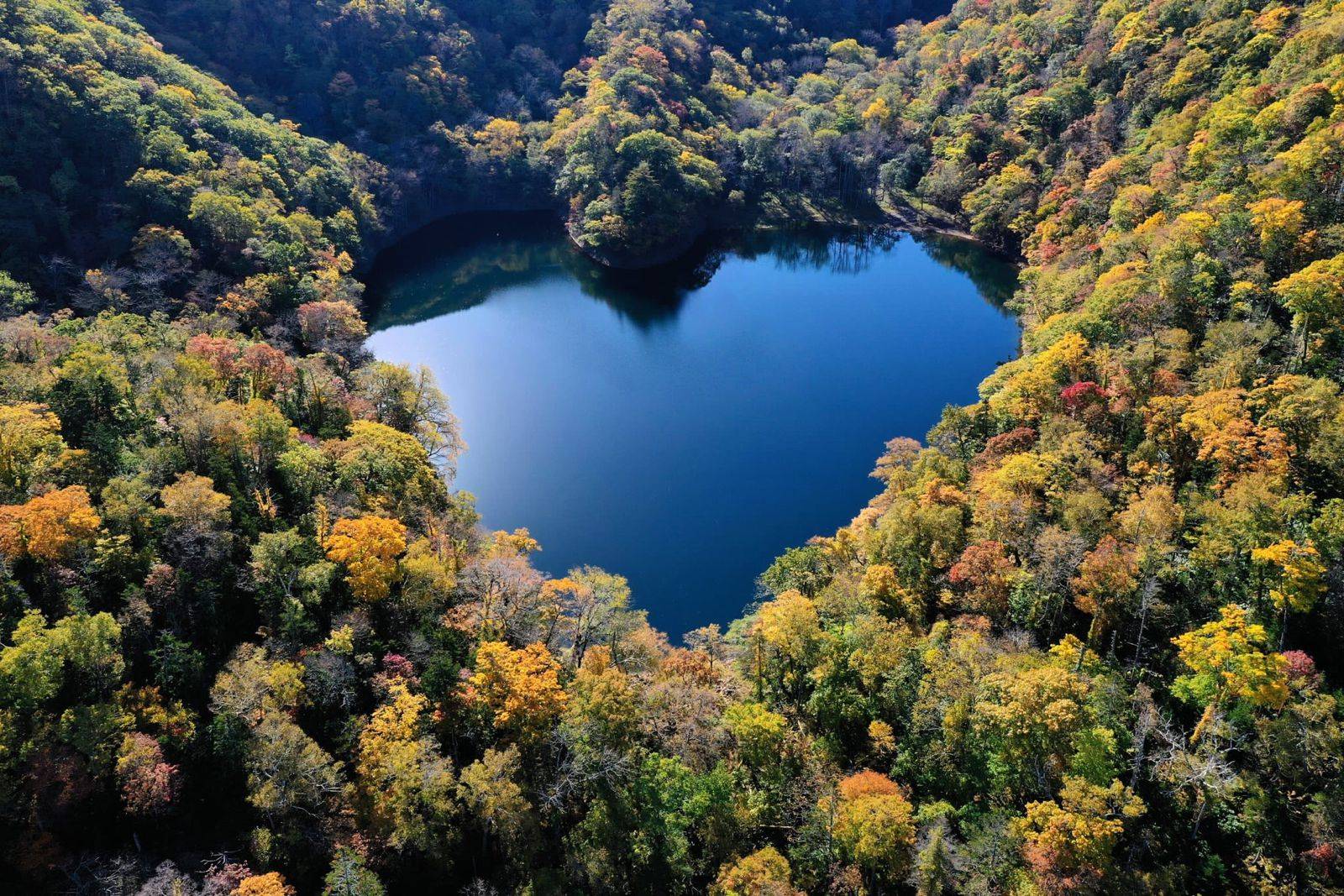 位于北海道森林深处浪漫神秘的"心"形湖.