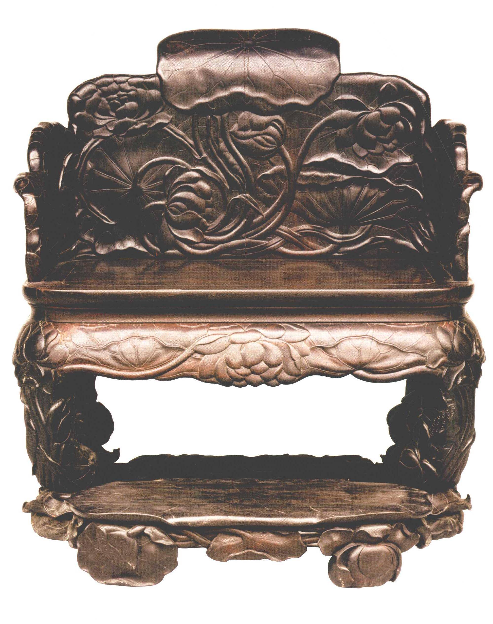 故宫珍藏宝物,紫檀雕荷花宝座,木质精美,造型圆浑,舒适耐用