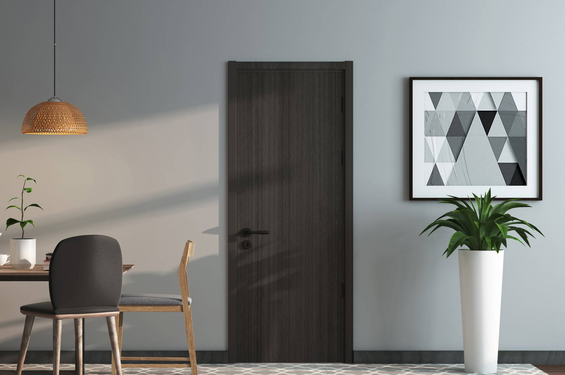 当卧室的整体色调是浅色时,这个时候的木门就要选择冷色系,例如桦木色