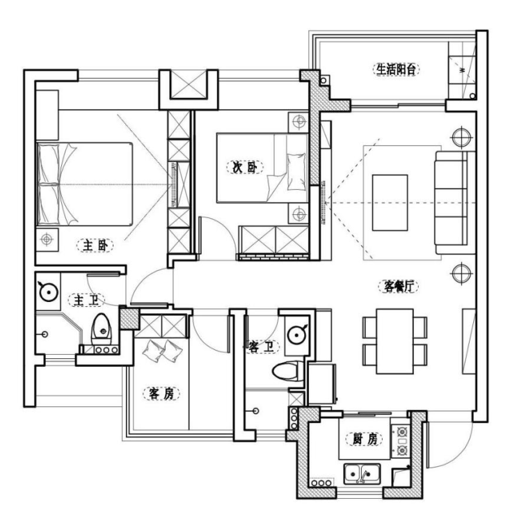 平面佈置圖原始結構圖常住人口:2人設計老師:晏康裝修投入:半包8.