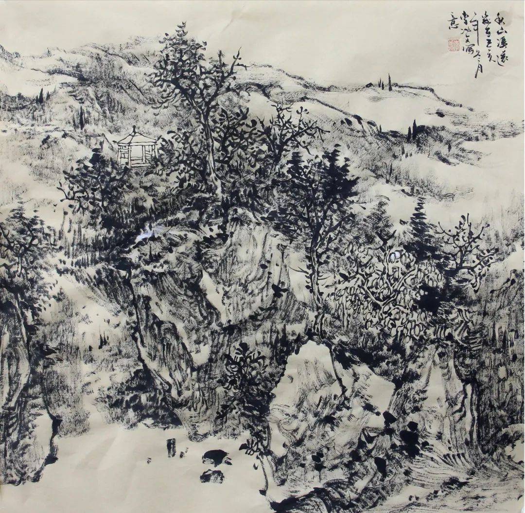 著名画家李兆文焦墨山水画欣赏