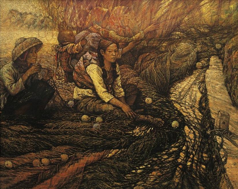 丁孟芳油画《渔歌·网之二》130x162cm 布面油彩2010年《渔歌·网之二