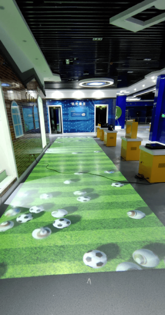 地面互动投影不仅实现了展厅功能单元的划分,还能让孩子在学习科学