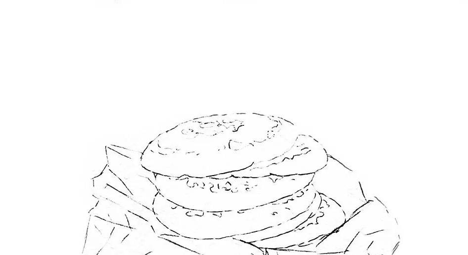 【第1步】:这根据下图,画出大饼的外轮廓,注意纸张的褶皱和大饼
