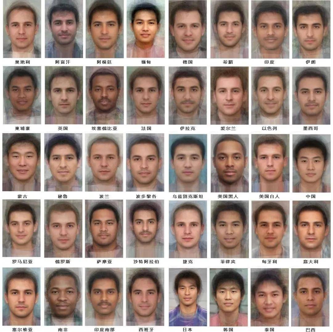 跟女性平均脸一样,虽然各国间稍有差异,但男性平均脸乍看之下整体都有