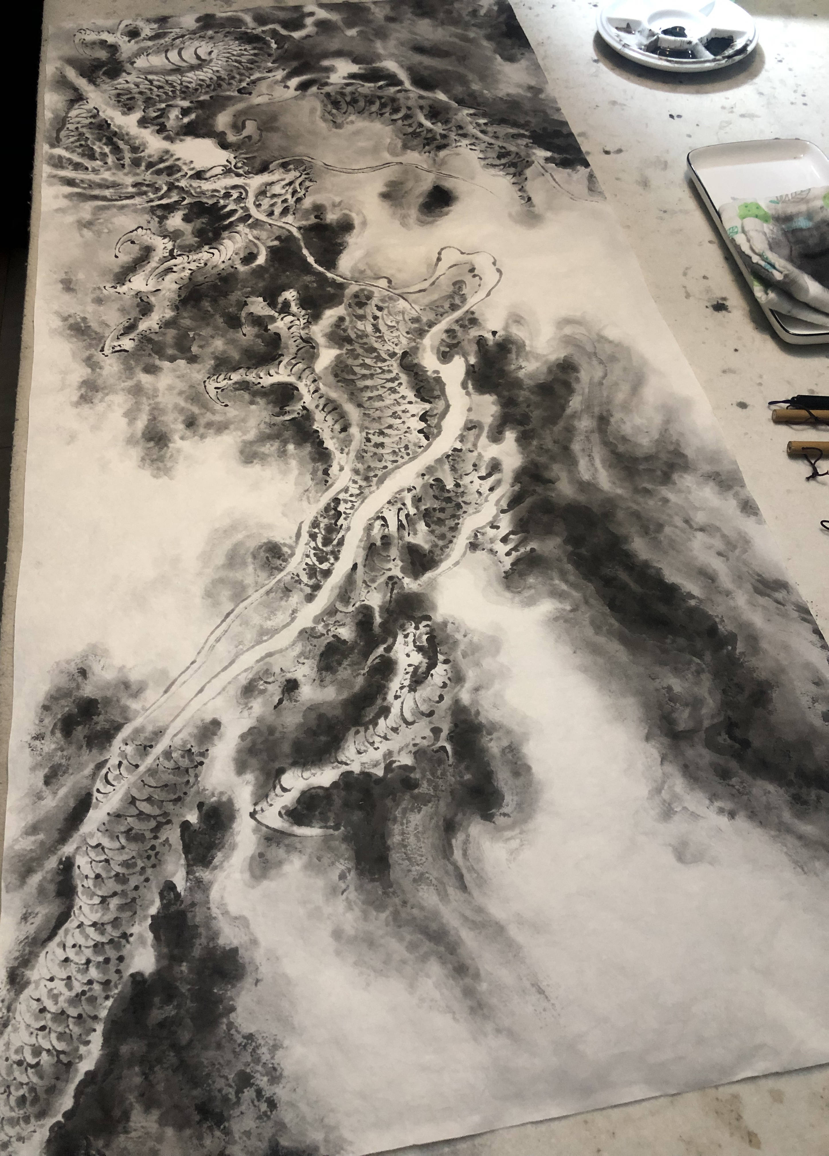 龙纹图案设计 国画水墨龙图案 上海由龙