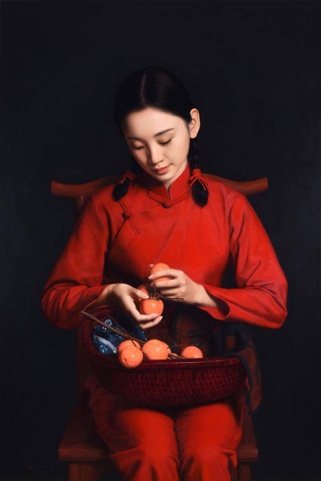 青年画家岳小清画作《待嫁的新娘》欣赏,端庄秀丽,娇媚迷人_中国油画