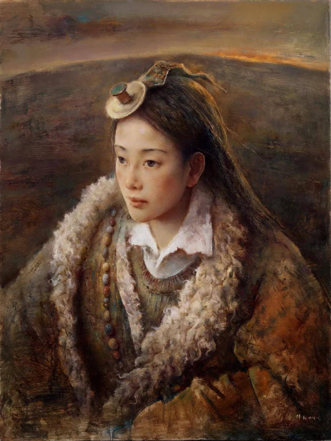 他画的西藏女孩,遗世独立,不食烟火,太让人向往了_唐伟民