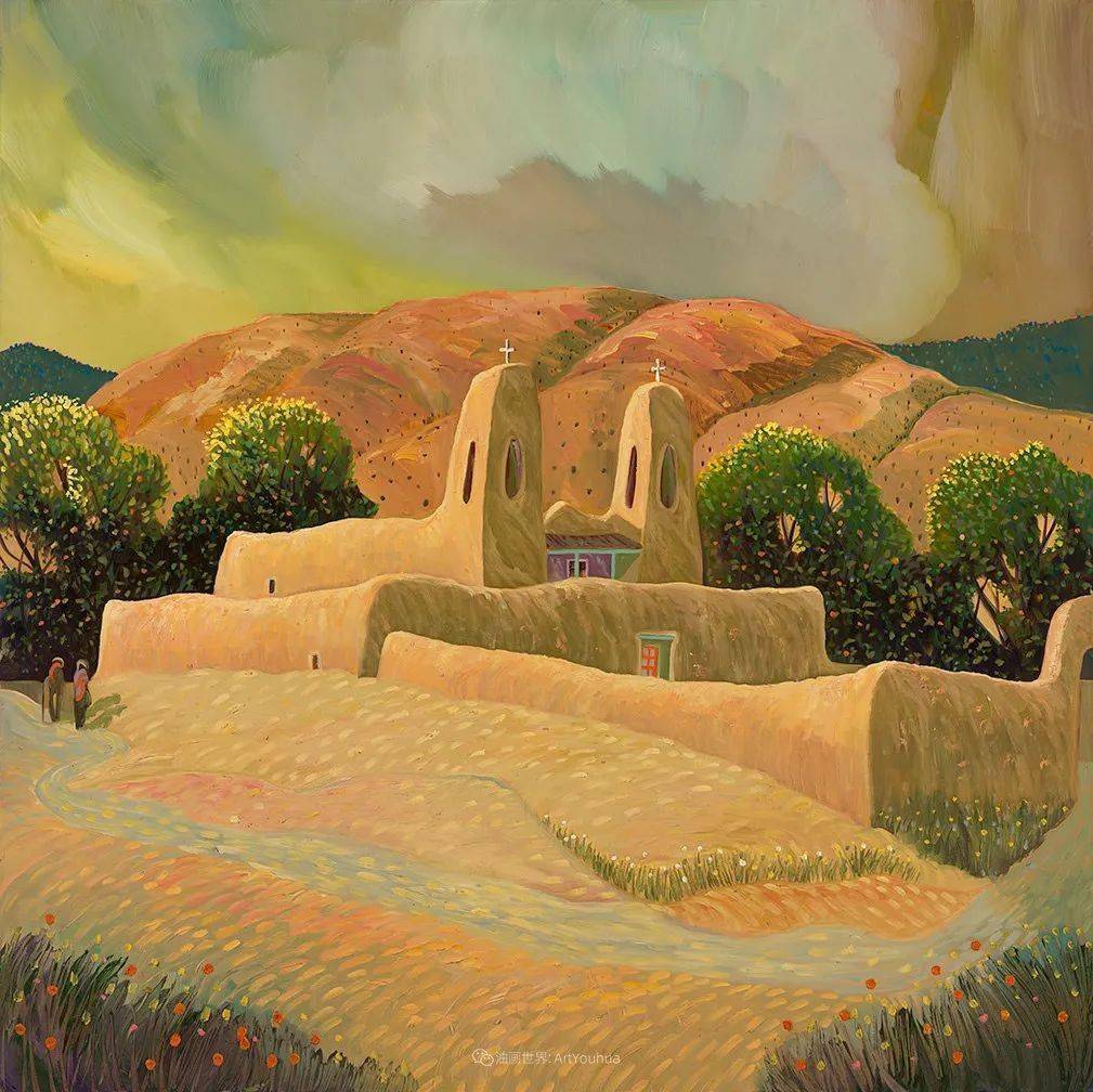 宁静的乡村景色美丽的色彩西班牙画家埃德桑多瓦尔油画欣赏