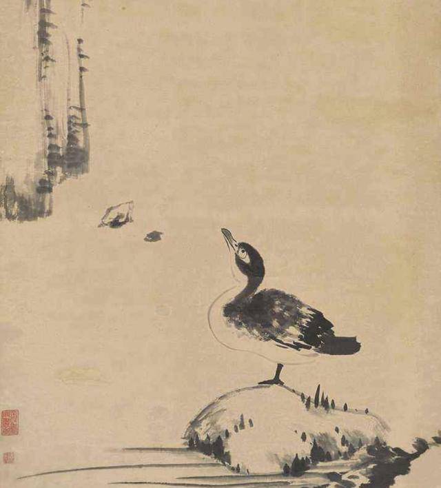 八大山人画了一只鸟,眼神忧郁,放大10倍,看懂的:都是过来人_水鸟