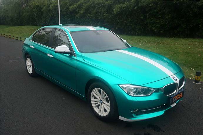 宝马3系贴膜水晶湖水绿汽车改色膜湖南汇格车研