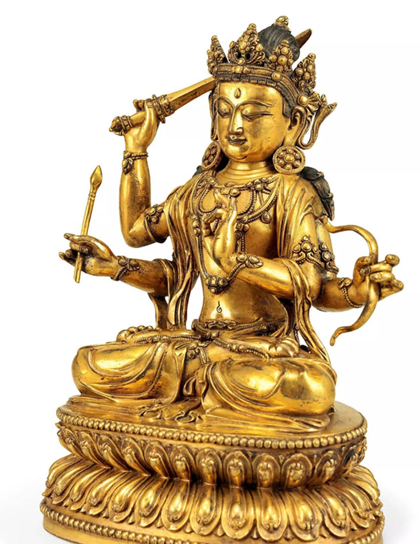 明永乐铜镀金四臂文殊菩萨像赏析_宫廷
