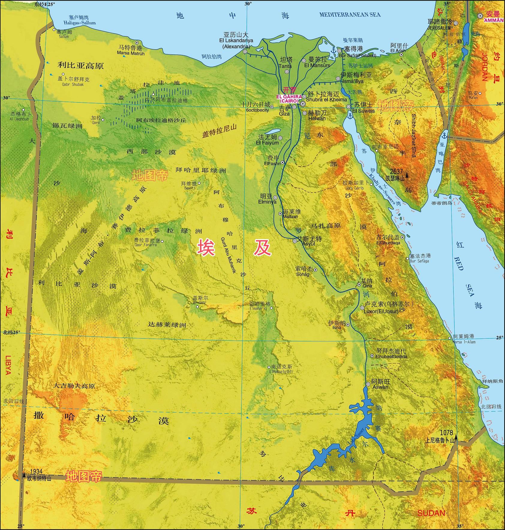 埃及地形图手绘图片