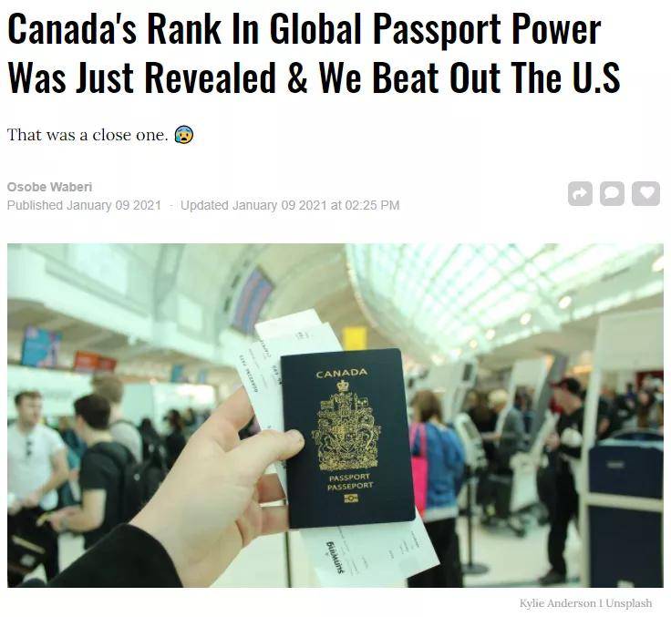 惨！全球护照实力排名出炉，加拿大从第5跌至第18！