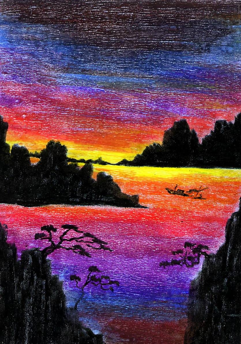 儿童画——夕阳无限好,只是近黄昏