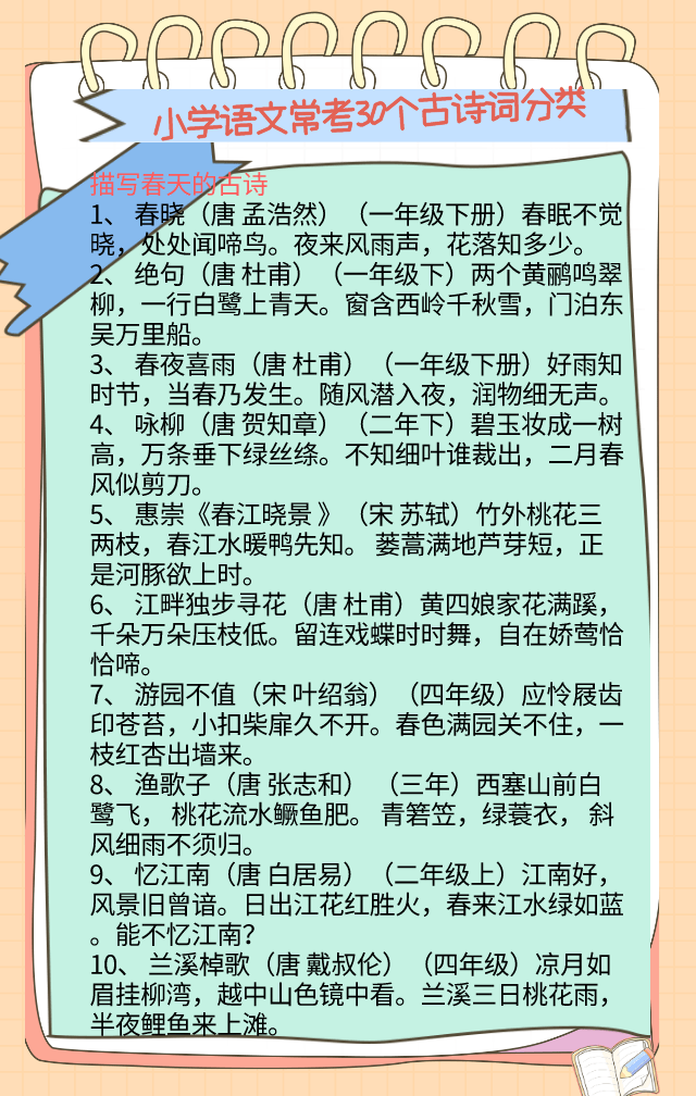 博士媽媽整理:小學語文常考30個古詩詞分類,記牢考試不丟分!