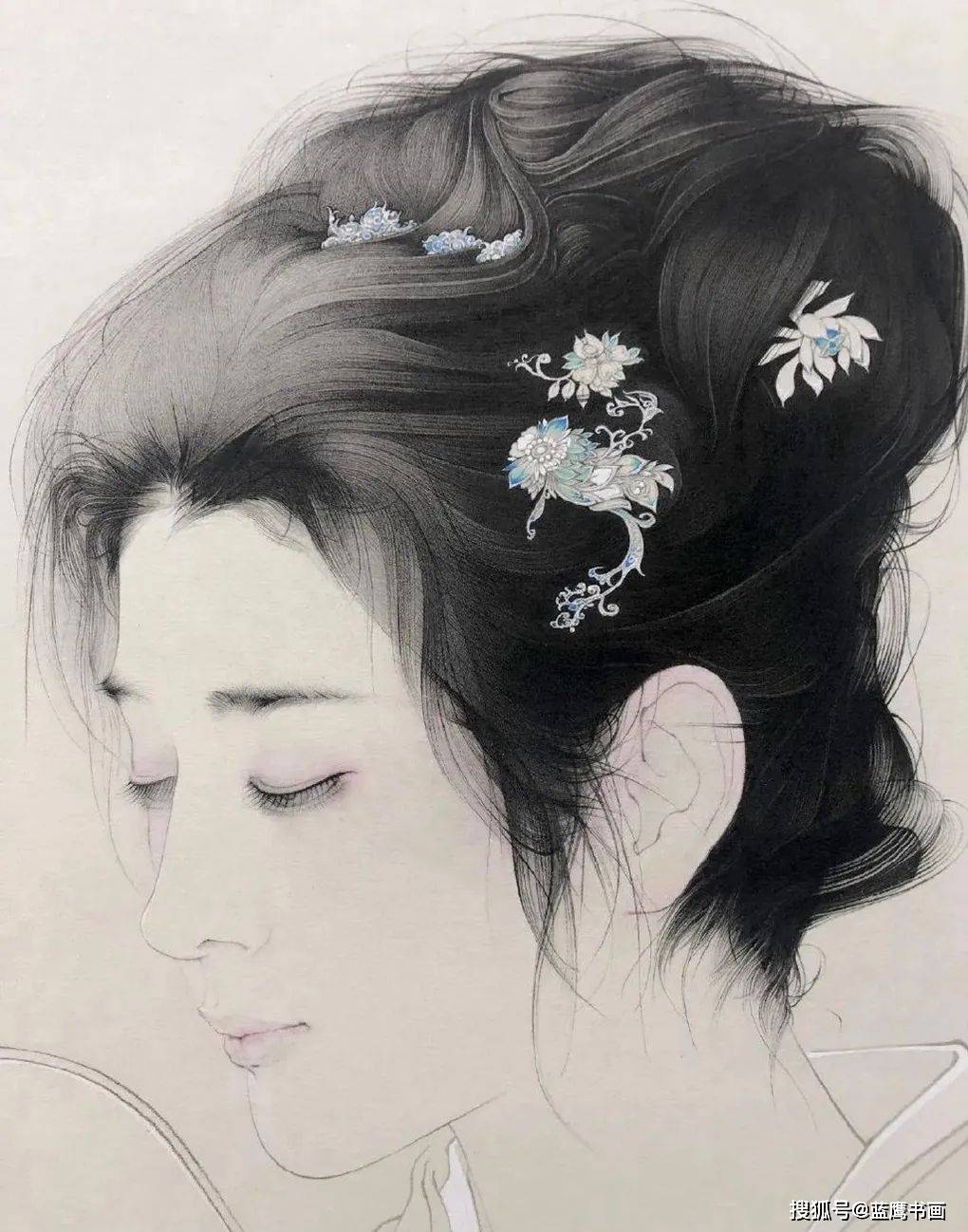 L22486 中国 銘・落款有 崔景 作 「裸婦図」掛軸 絹本 水彩画 肉筆 美人画