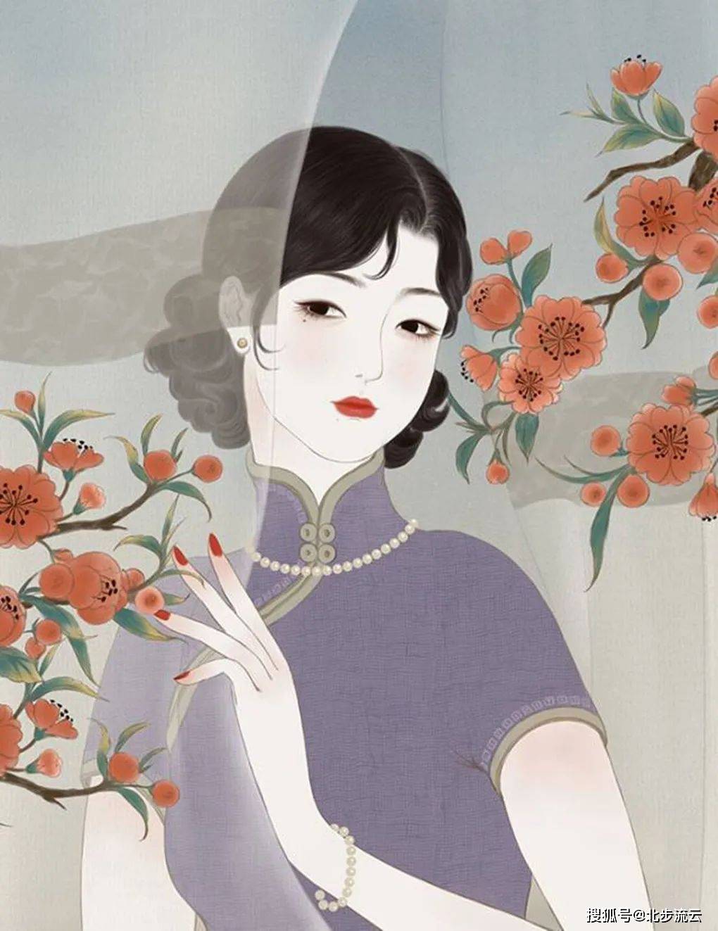 末春善于创作古典旗袍美女,给人一种独具东方气韵的美感,受到大家称赞